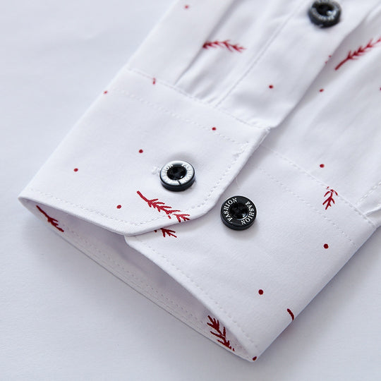 Herren nan Slim-Fit Business-Hemd mit feinem botanischem Print und Kentkragen EB