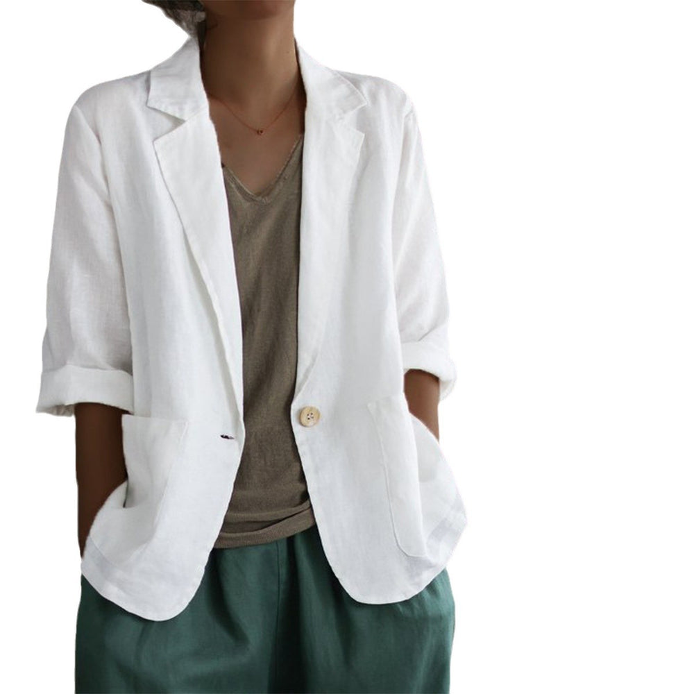 Damen Lässiger Leinenblazer mit breiten Ärmeln und Knopfverschluss EB