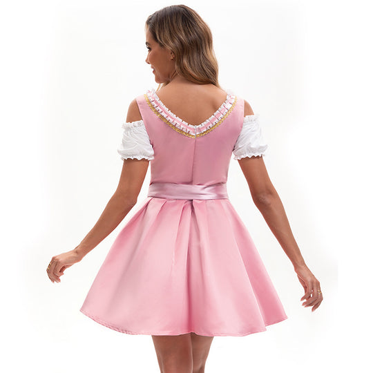 Damen nan traditionelles Dirndlkleid mit bestickter Spitzen-Schürze und Carmen-Ärmeln EB
