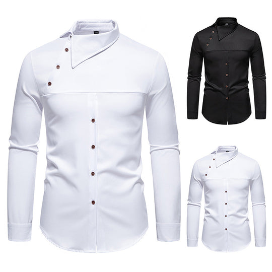 Herren modisches Hemd mit asymmetrischem Kragen und stilvollen Knopfdetails EB