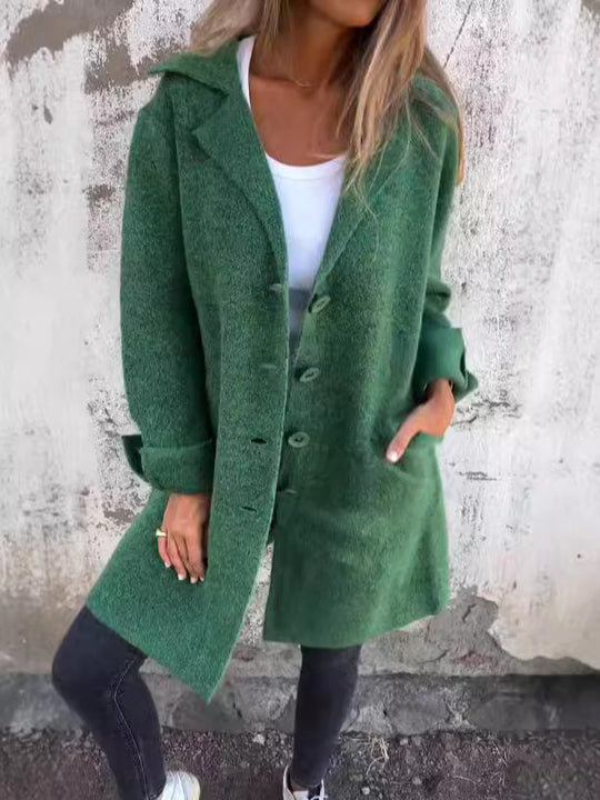 Damen Elegante Wolljacke mit durchgehender Knopfleiste und großzügigen Taschen EB