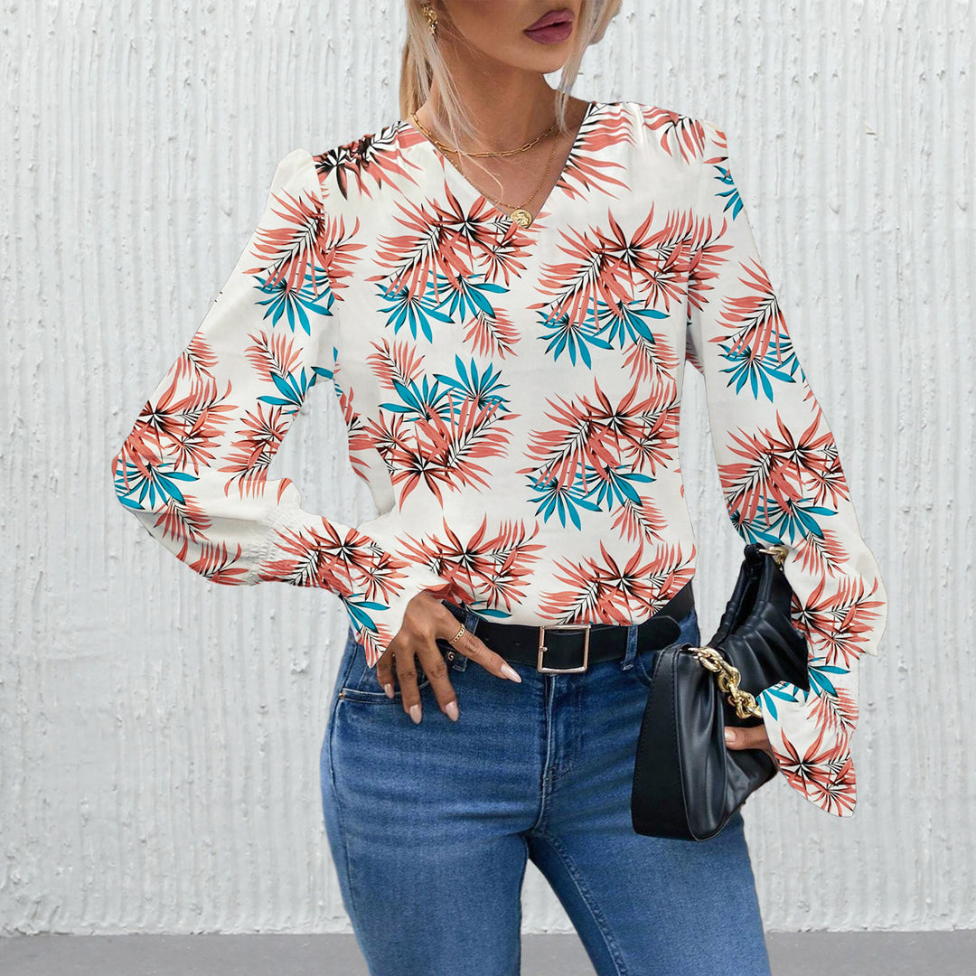 Damen Elegante Bluse mit floralem Design und weiten Ärmeln EB