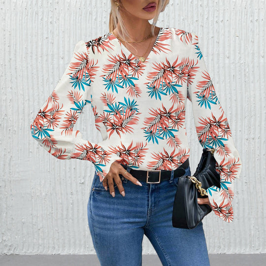 Damen Elegante Bluse mit floralem Design und weiten Ärmeln EB