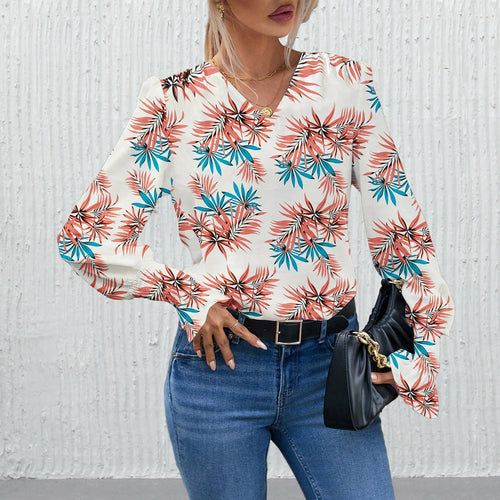 Damen Elegante Bluse mit floralem Design und weiten Ärmeln EB