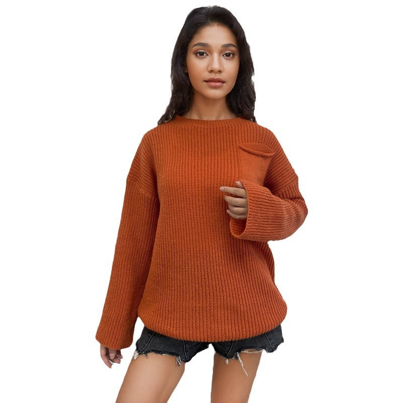 Damen Grobstrickpullover mit vertikaler Rippenstruktur und lässigem Design EB