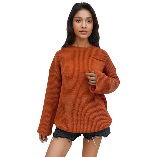 Damen Grobstrickpullover mit vertikaler Rippenstruktur und lässigem Design EB