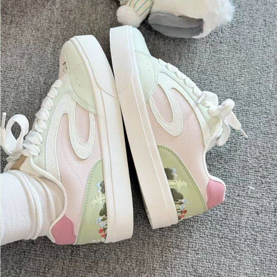 Damen Modische Sneaker mit floralem Design und dicker Sohle EB
