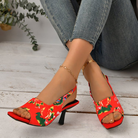 Damen Slingback-Sandalen mit floralem Design und elegantem Absatz EB