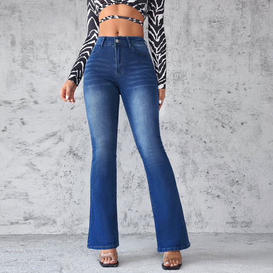 Damen Flared Jeans mit hohem Taillenbund und modischer Waschung EB
