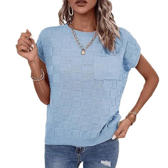 Damen lässiges Strickoberteil mit modernem Karomuster EB
