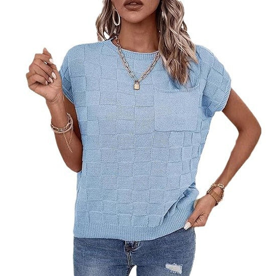 Damen lässiges Strickoberteil mit modernem Karomuster EB