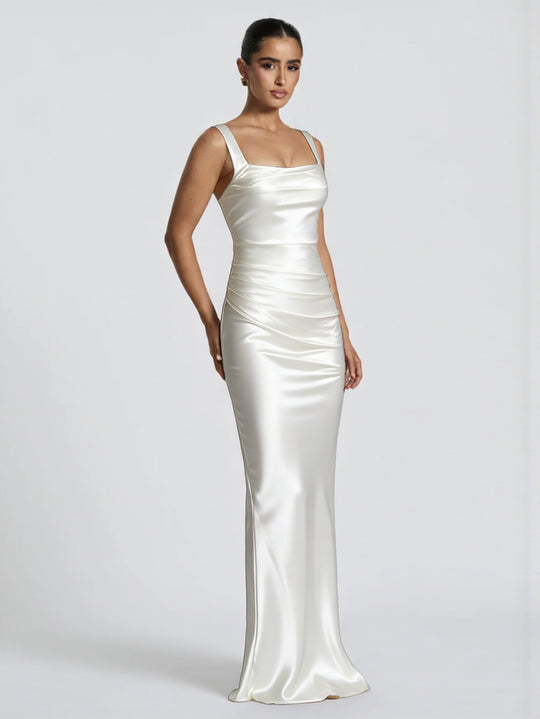Damen Elegantes Satin-Maxi-Kleid mit figurschmeichelndem Design EB