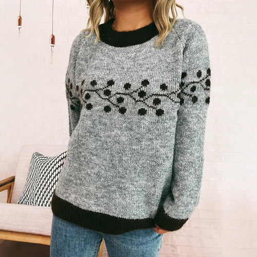 Damen Strickpullover mit floralem Muster und weichem Material EB