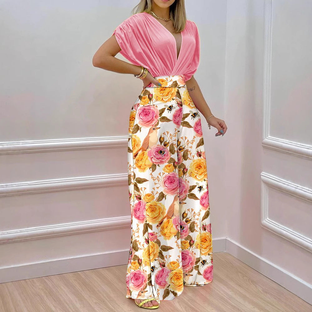 Damen Blusenset mit weitem Hosenbein und floralem Print EB