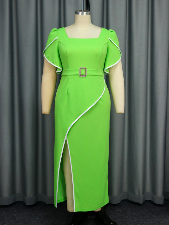 Damen Elegantes Maxikleid mit asymmetrischem Schlitz und Rüschendetails EB