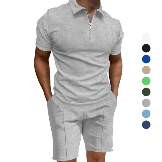 Herren Polo- und Shorts-Set mit modernem Reißverschluss und elastischem Bund EB