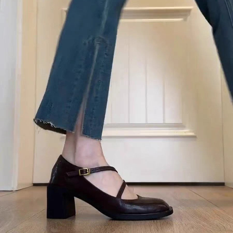 Damen elegante Mary Jane Pumps mit modischem Riemchen-Design EB