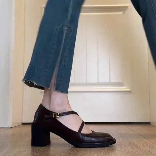 Damen elegante Mary Jane Pumps mit modischem Riemchen-Design EB
