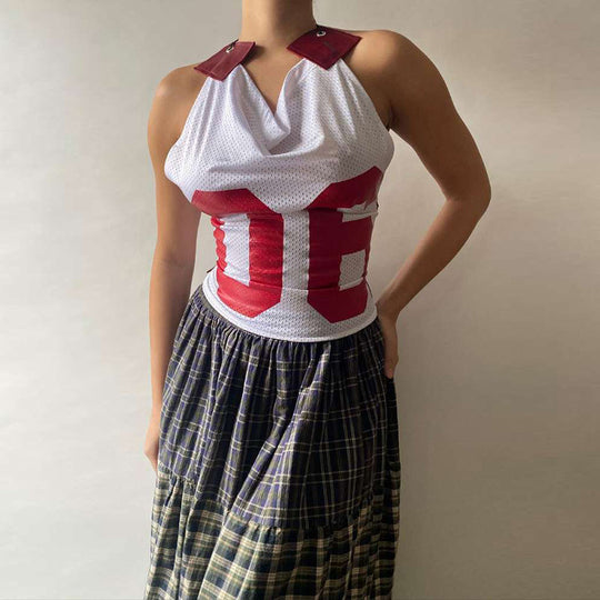 Damen Sportliches Netzoberteil mit asymmetrischem Design und dekorativen Schnürungen EB