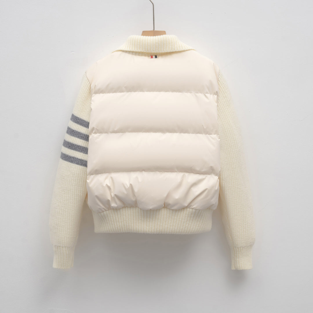 Damen modische Steppjacke mit Strickärmel und hohem Kragen EB