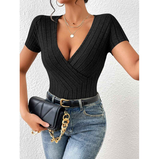 Damen Wickelbody mit dekorativem Streifenmuster EB