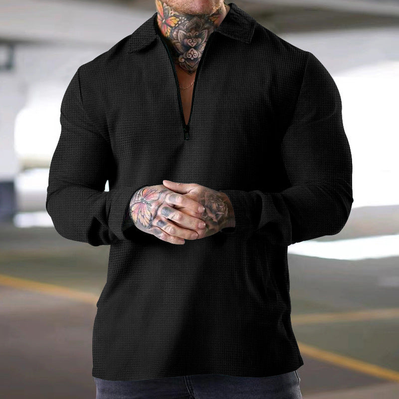 Herren modisches Langarm-Henley-Shirt mit dekorativem Reißverschluss EB
