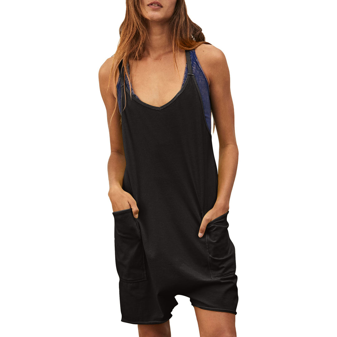 Damen komfortabler Overall mit tiefem Ausschnitt und praktischen Taschen EB