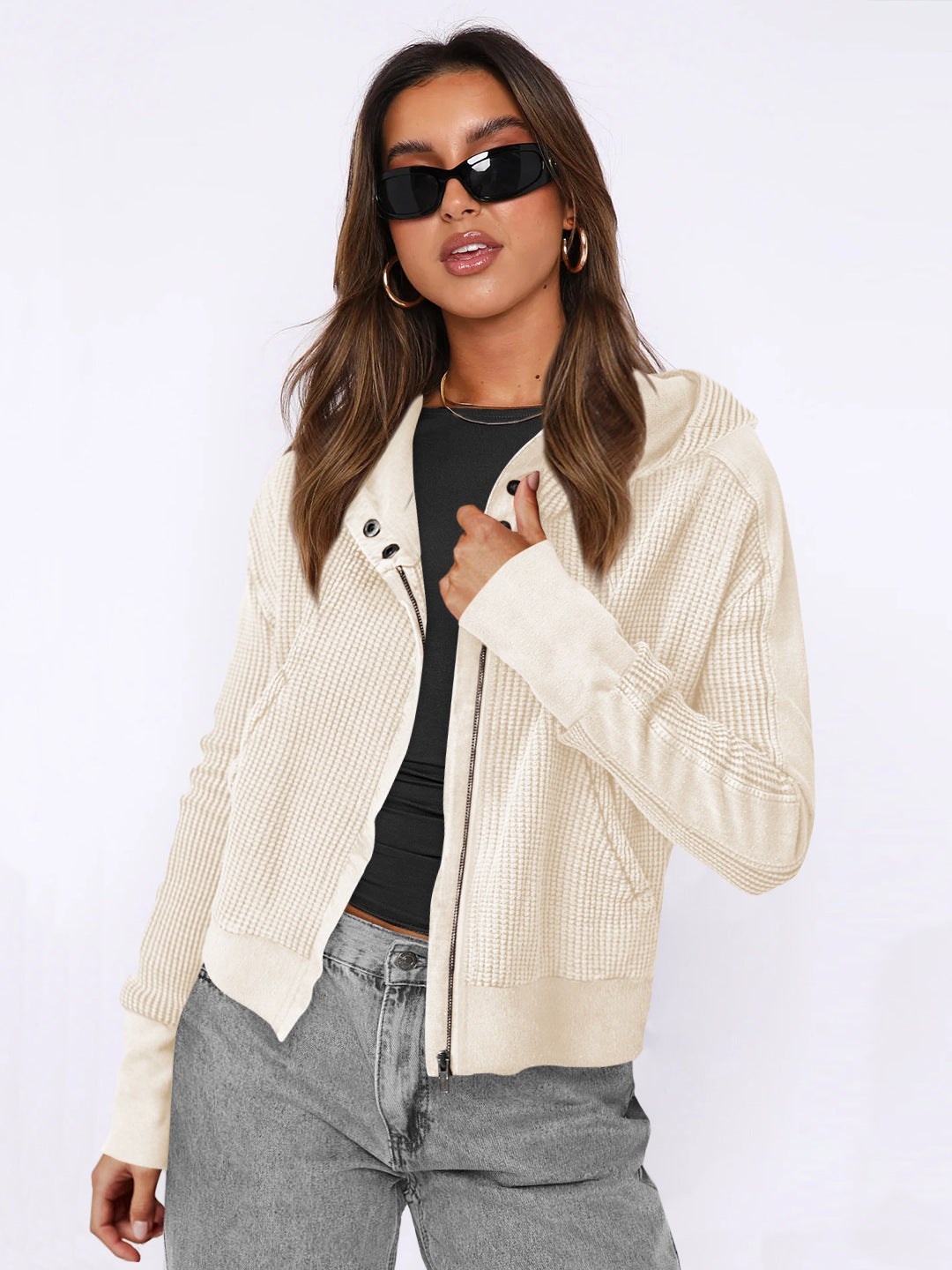 Damen Sportliche Kapuzenjacke aus strukturiertem Material EB