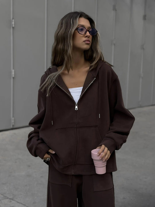 Damen nan oversized Kapuzenjacke mit Reißverschluss und Kängurutasche EB