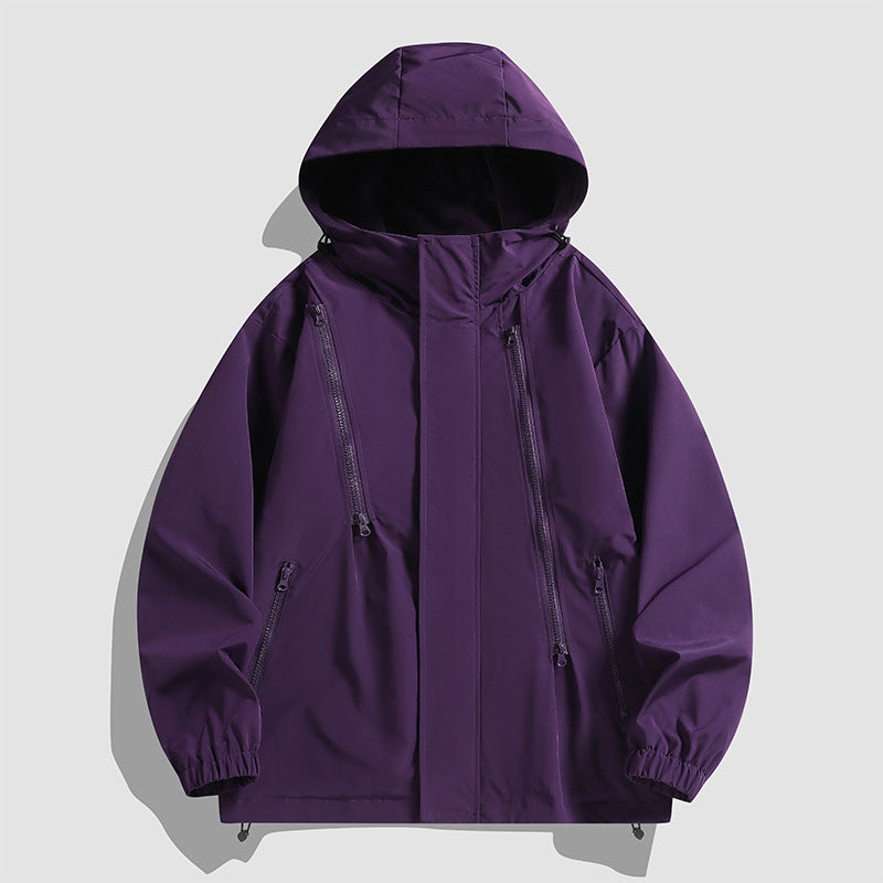 Herren wasserabweisende Kapuzenjacke mit diagonal verlaufenden Reißverschlüssen und verstellbarem Saum EB