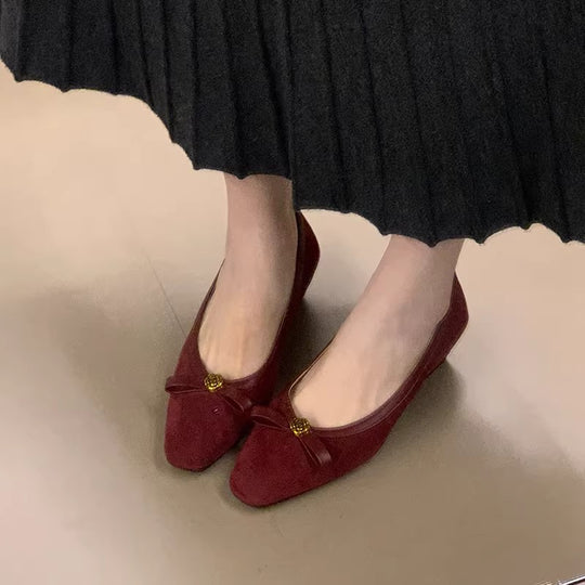 Damen Ballerinas mit elegantem Schleifenakzent und hochwertigem Veloursleder EB