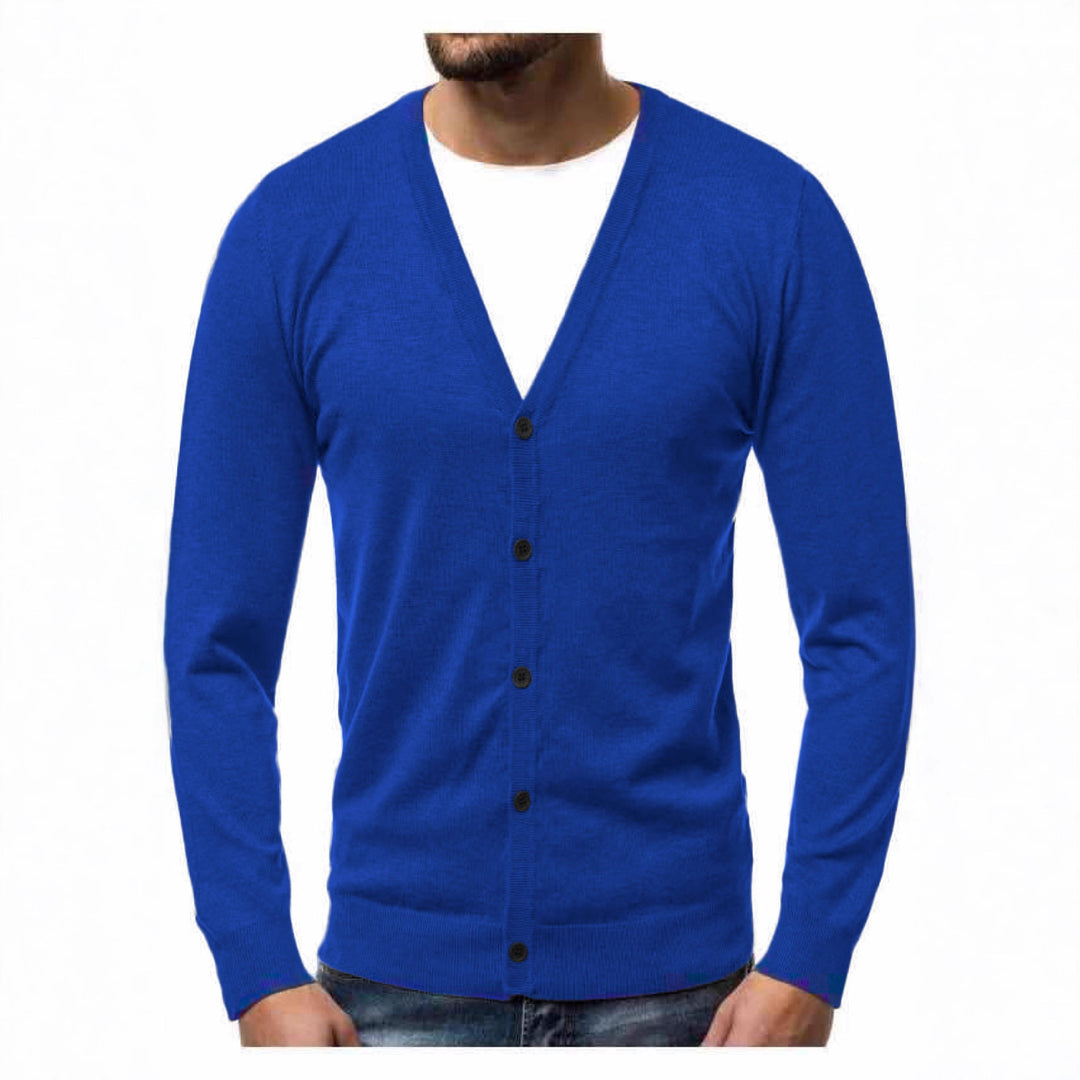 Herren nan Feinstrick-Cardigan mit V-Ausschnitt, schmaler Passform und durchgehender Knopfleiste EB