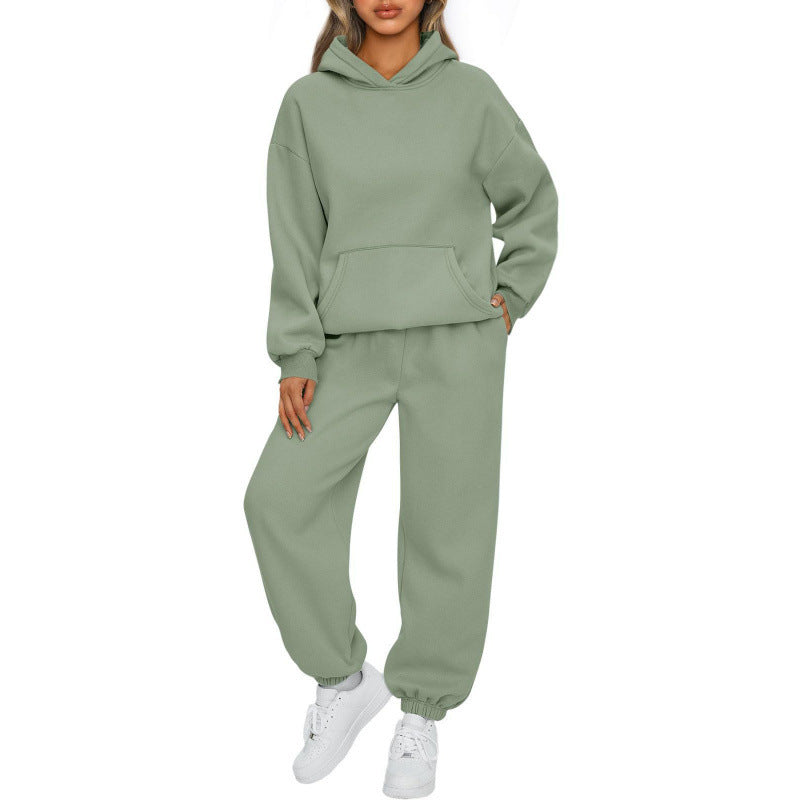 Damen nan Oversize Kapuzenpullover und Fleece Jogginghose Set mit Kängurutasche EB