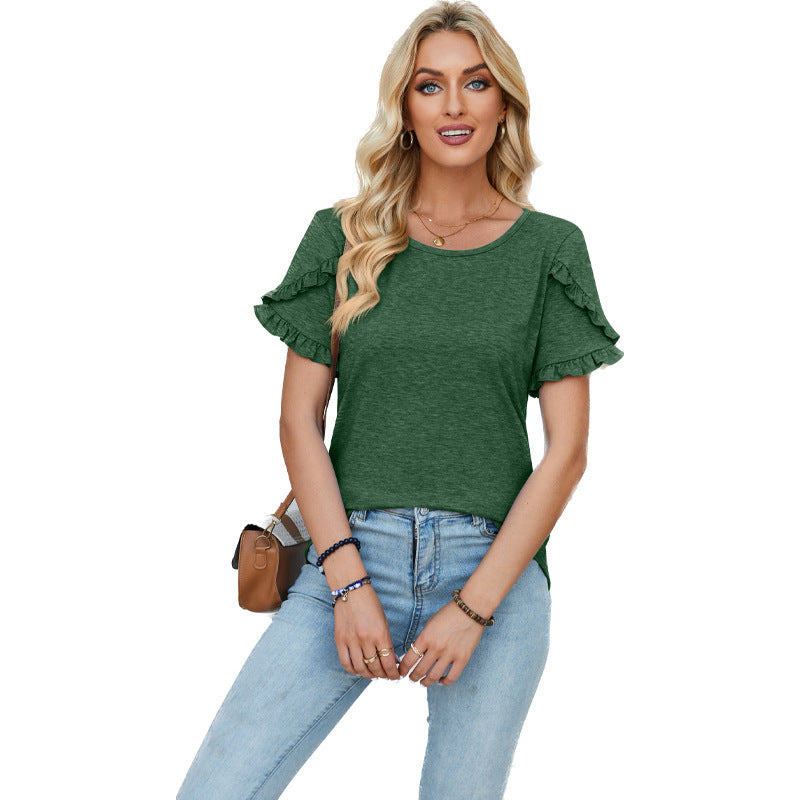 Damen lässiges T-Shirt mit Rüschendetails EB