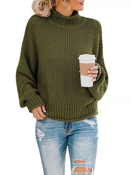 Damen lässiger Strickpullover mit hohem Kragen und strukturierter Oberfläche EB