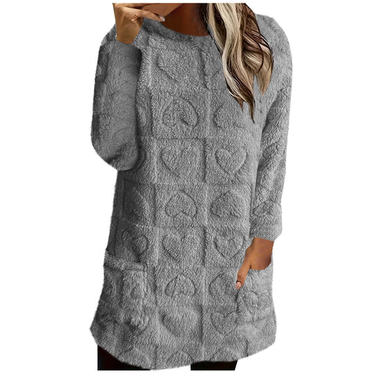 Damen Kuschelige Tunika mit Herzmuster EB
