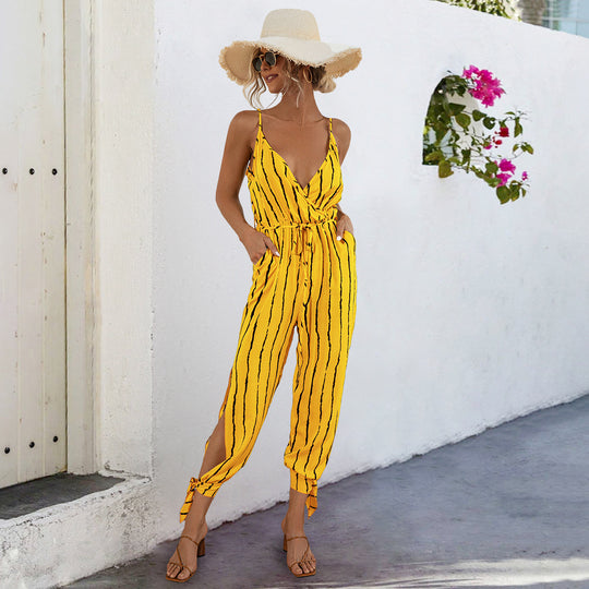 Damen Jumpsuit mit eleganten Spaghetti-Trägern und stylischem Knoten-Detail EB