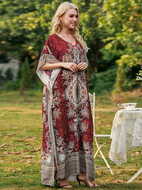 Damen Maxikleid mit detailliertem Floral- und Paisleydesign EB