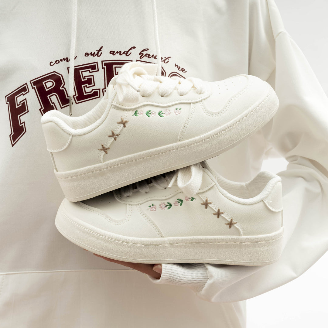 Damen Sneakers mit floralem Stickmuster und bequemer Dämpfung EB