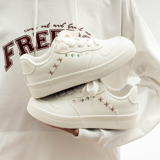 Damen Sneakers mit floralem Stickmuster und bequemer Dämpfung EB