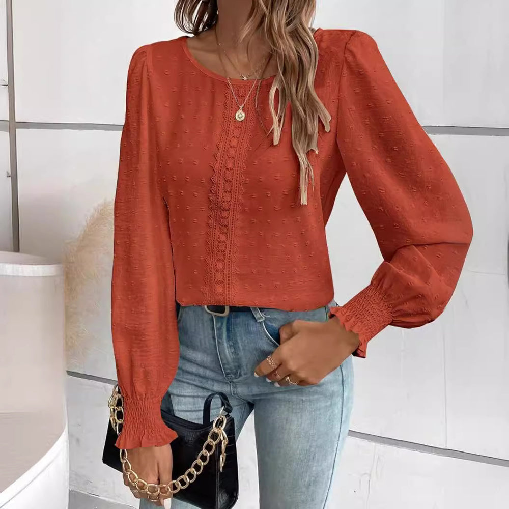 Damen luftige Bluse mit feinem Stickmuster EB