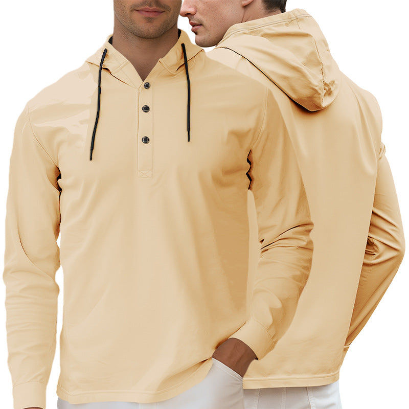 Herren nan Kapuzen-Henley Langarmshirt aus leichtem Stretchjersey mit Kordelzug EB