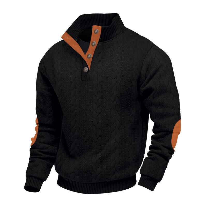 Herren nan grober Zopfstrick Troyer mit Knopfleiste und Veloursleder-Ellenbogenpatches EB