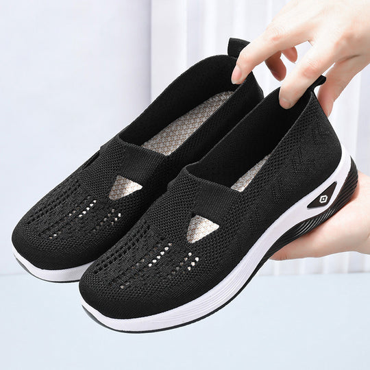 Damen nan leichte atmungsaktive Slip-On Sneaker mit elastischem Strickoberteil und orthopädischer Komfortsohle EB