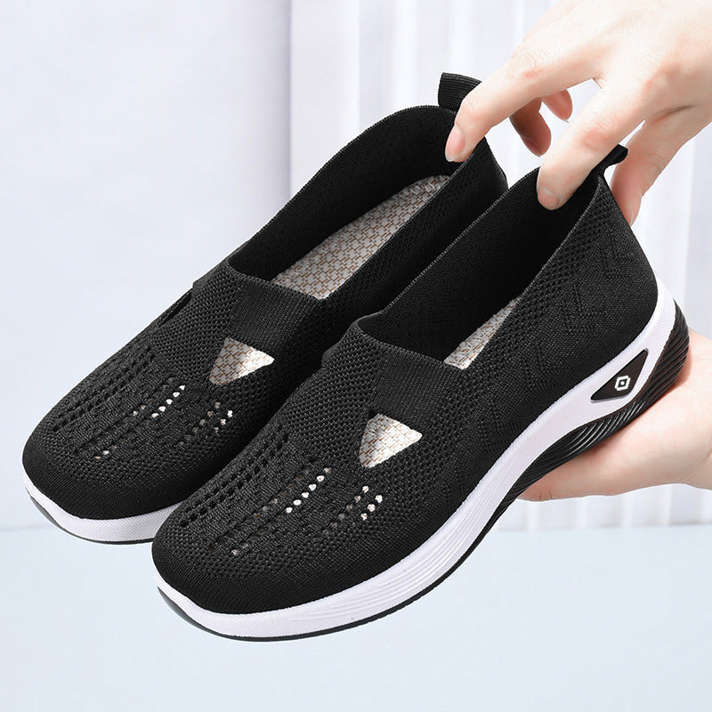 Damen Bequeme Slip-On Freizeitschuhe mit atmungsaktivem Strickoberteil EB
