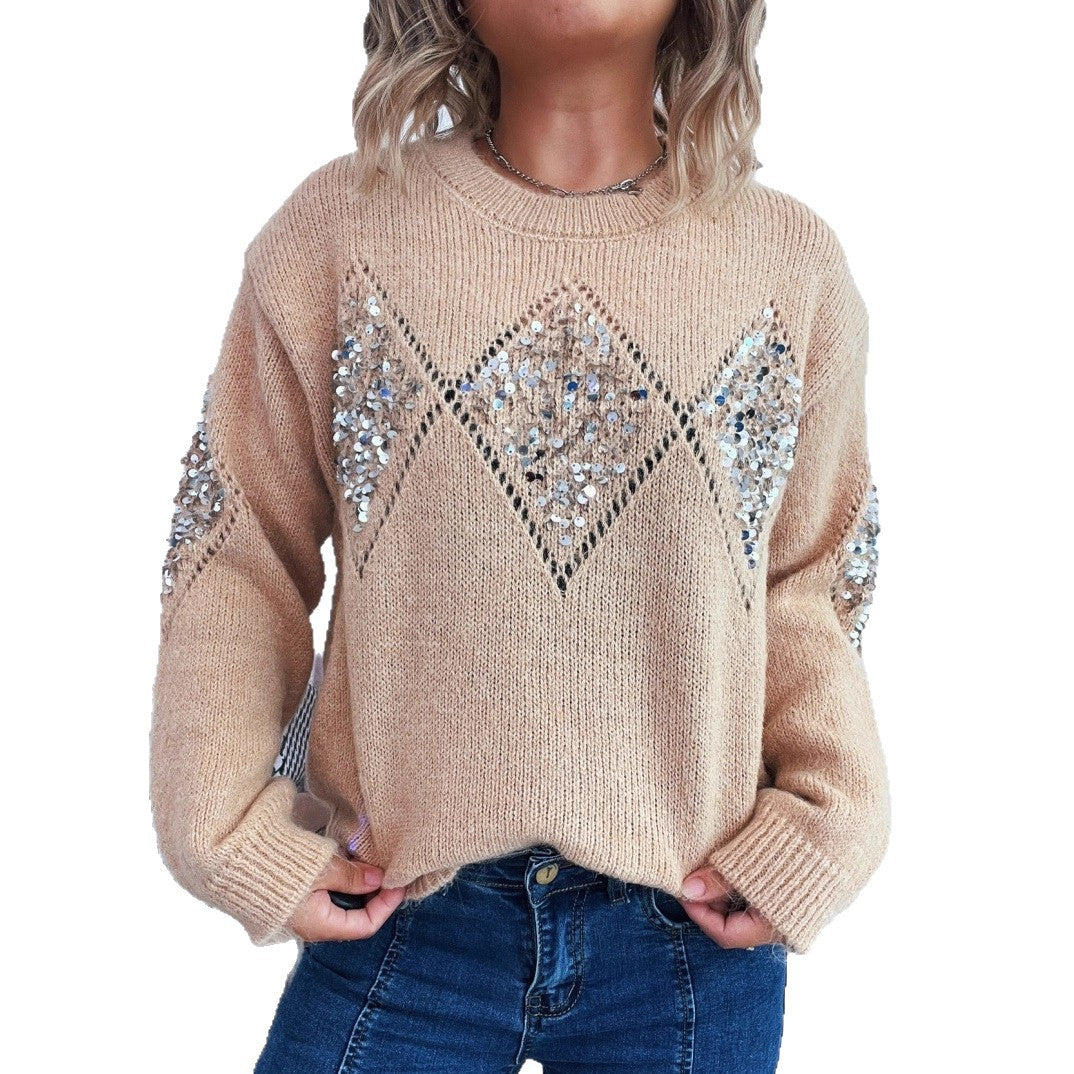 Damen Strickpullover mit glitzernden Applikationen EB