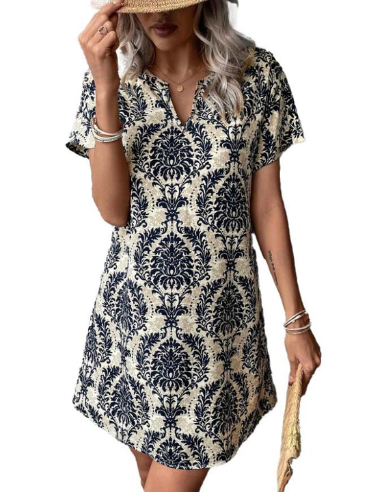 Damen Casual Kleid mit floralen Mustern und einem eleganten V-Ausschnitt EB