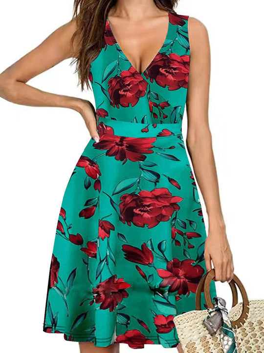 Damen Wickelkleid mit floralem Muster und schwingendem Rock EB