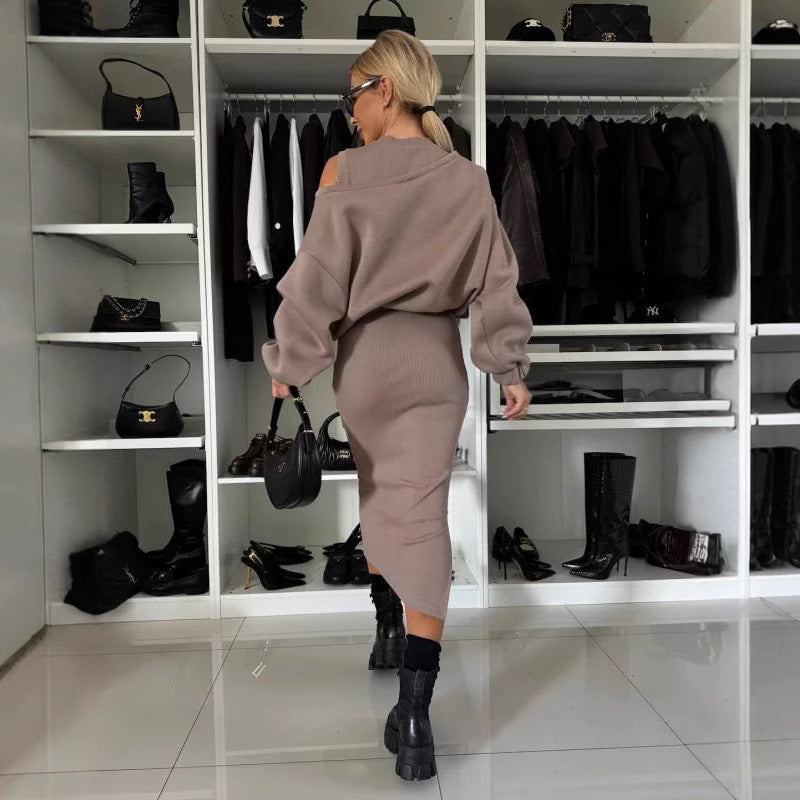 Damen modisches Sweatshirt und Midi-Rock Set EB