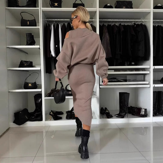 Damen modisches Sweatshirt und Midi-Rock Set EB